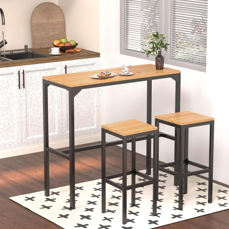 3 Pieces Outdoor High Top Table And Chairs Metal Bar Set
