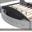 Lit plateforme tapissier en velours avec tête de lit à oreilles, 1 grand tiroir et 2 tabourets de rangement latéraux (gris)-1679337057