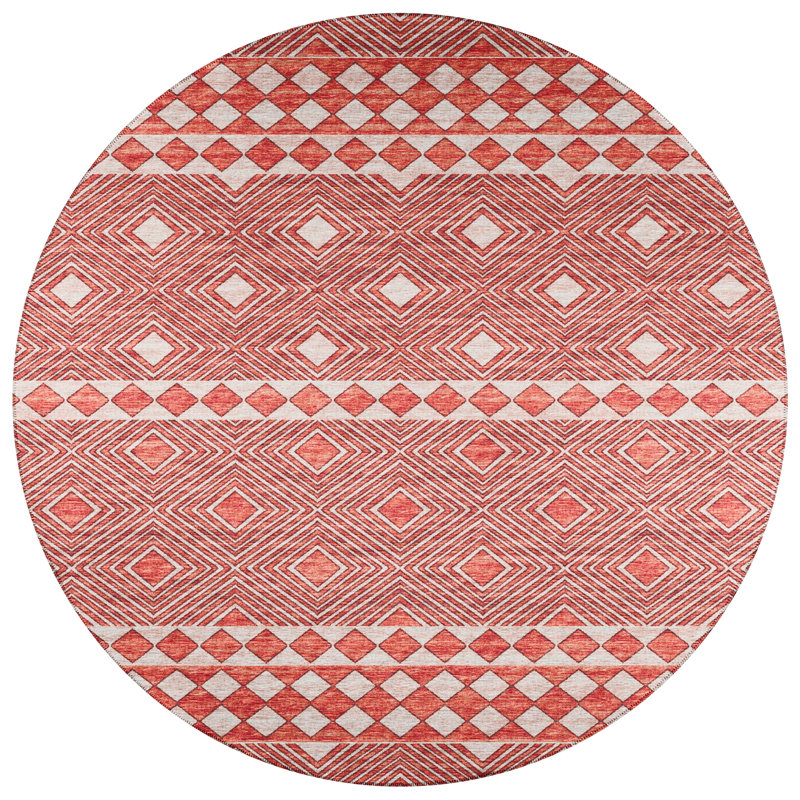 Chenille Washable Geometric Indoor / Outdoor Rug, Round 8'