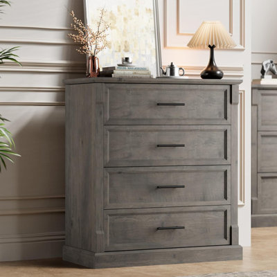 4 Drawer Dresser for Bedroom, Farmhouse Tall Chest of Drawers with Metal Handles, Rustic Wooden Dresser for Living Room, Hallway by Ophelia & Co.