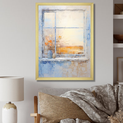 «Yellow Blooms Farm Windows Countryside I» - art mural fenêtres de ferme