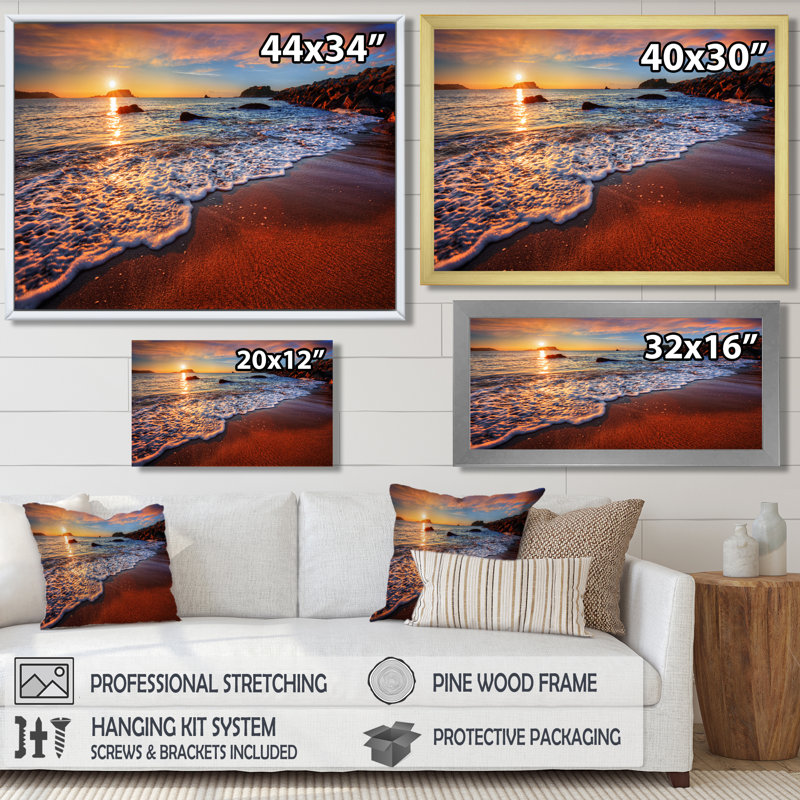 " Stunning Ocean Beach At Sunset ", 12" H x 20" W, Floater Framed