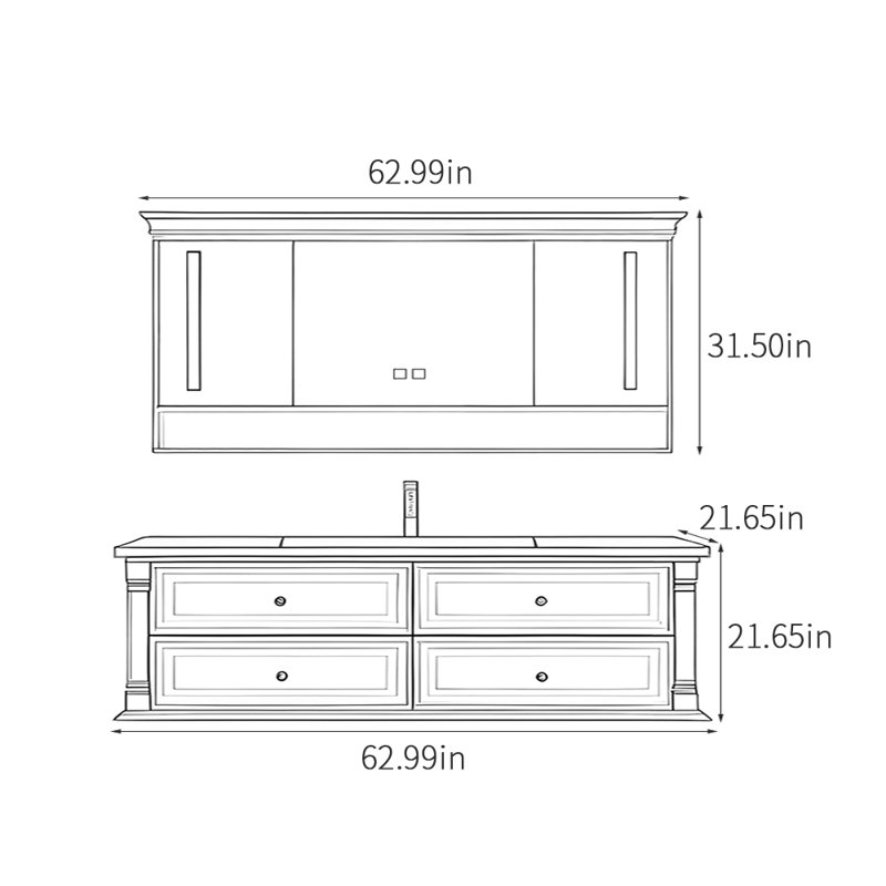 Armoire de salle de bain rétro américaine simple, 63", Noir