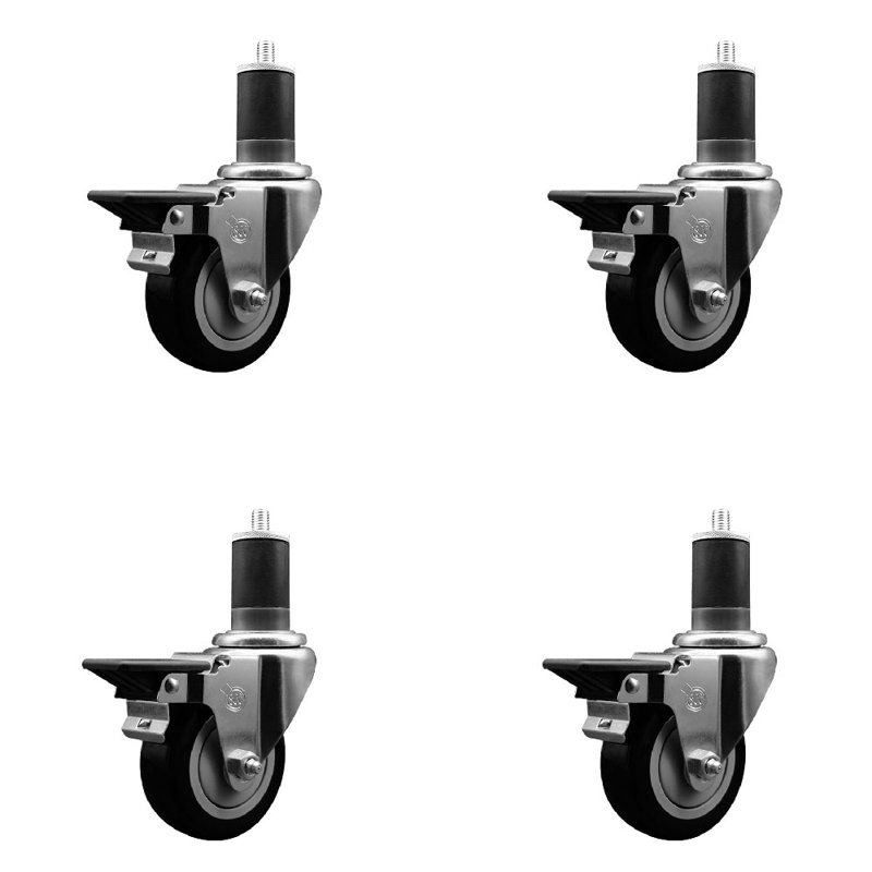 Ensemble de roulettes extensibles en poly pivotant avec frein SCC PLB 3,5 po x 1-5 / 8 po, Noir