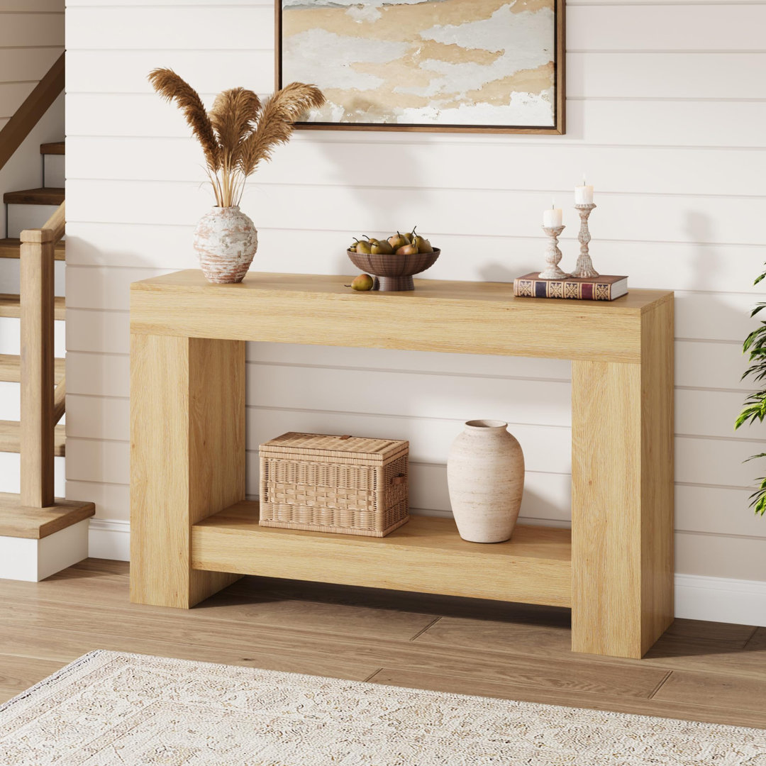 Farmhouse Console Table, 2-Tier Entryway Table with H-Shaped Base, Narrow Entry Table Long Sofa Table Wood Hallway Accent Table for Entrance, Living R