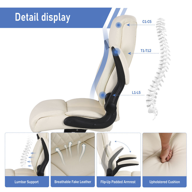 Fauteuil de bureau ergonomique en similicuir Kustaa, Beige