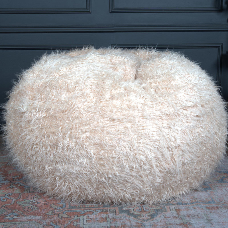 5 Foot Rounded Faux Fur Bean Bag, Taupe Faux Fur