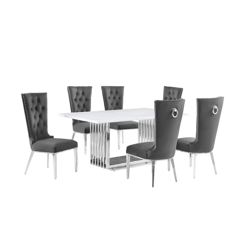 Ensemble de salle à manger Denayah, Gris / argent, Argent, 7