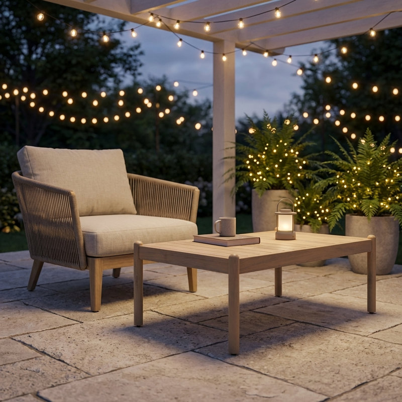 Table basse d'extérieur en bois massif résistante aux intempéries