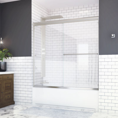 Distinctive 60 in. W x 58.5 in. H Sliding Bypass Semi-FramelessTub Door in Brushed Nickel with 1/4 in. Thick Clear Glass