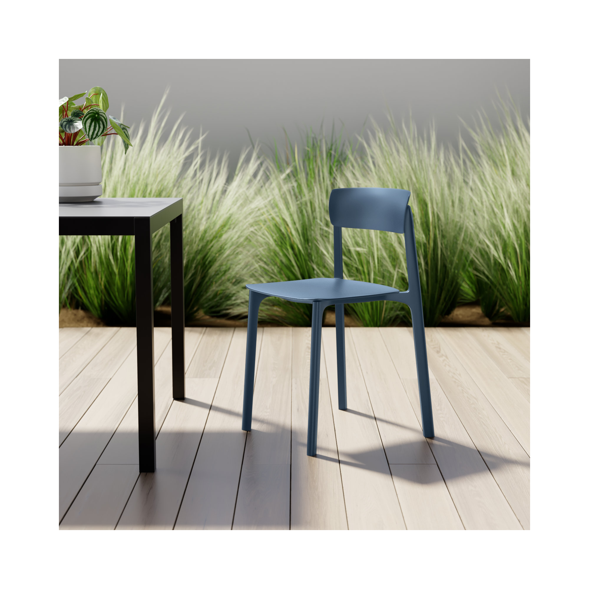 Vowa Stacking Patio Dining Side Chair, Blue