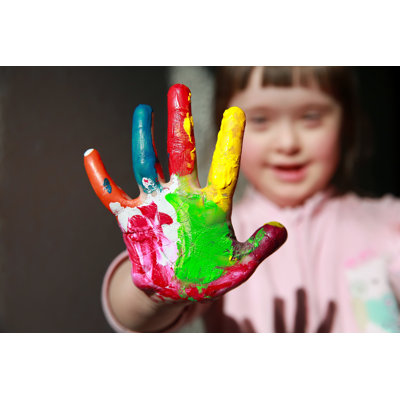Girl With Painted Hand by Denkuvaiev - Wrapped Canvas Photograph -  Ebern Designs, 5667735AB612403FBA43471E5BF1F18B