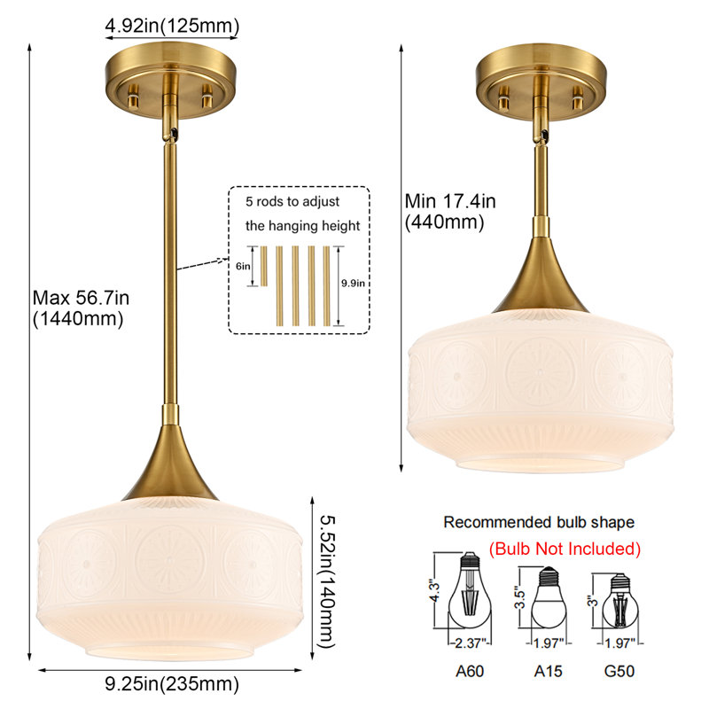 Luminaire suspendu doré avec abat-jour en verre givré