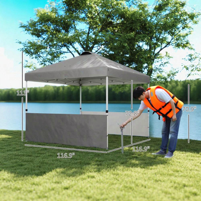 10X10FT Pop Up Gazebo, Sidewall For Party Use With Wheeled Carry Bag, Dark Gray