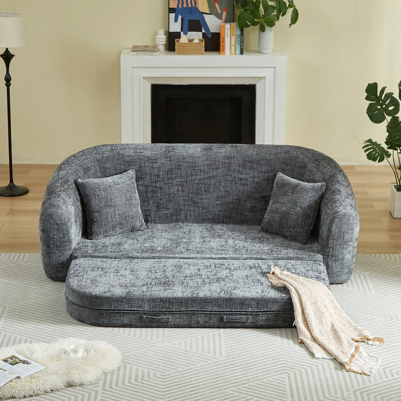Canapé inclinable convertible incurvé de 87 pouces, canapé-lit 2 en 1 escamotable, avec base coulissante et siège profond, comprend deux coussins, fauteuil inclinable en chenille deux places