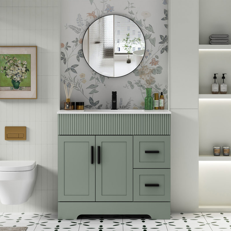 Ensemble de meuble-lavabo simple 36 po avec comptoir Breonica, Vert rétro
