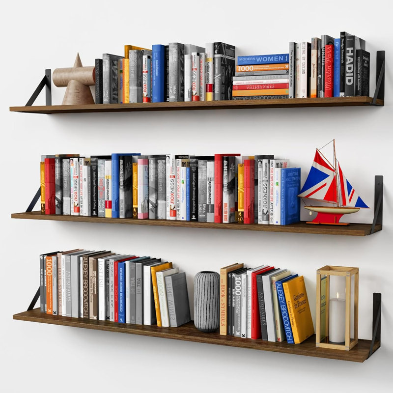 Ensemble de 3 grandes tablettes murales en bois de 48 pouces