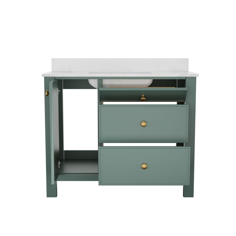42" Fully Assembled Single Bathroom Vanity With Artificial Marble Top, Vintage Green