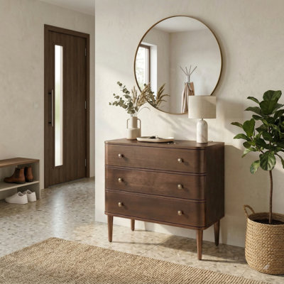 Cridford Modern 26"W 3-Drawer End Table and Curved Body with Solid Wood Legs Built-in Outlet