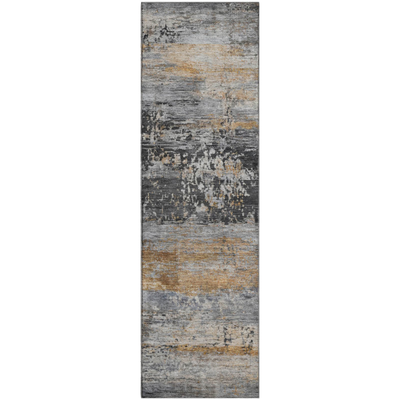 Tapis abstrait lavable à la machine de qualité supérieure Mayfield AMF2146, Gris, Tapis de couloir 2 pi 3 po x 7 pi 6 po