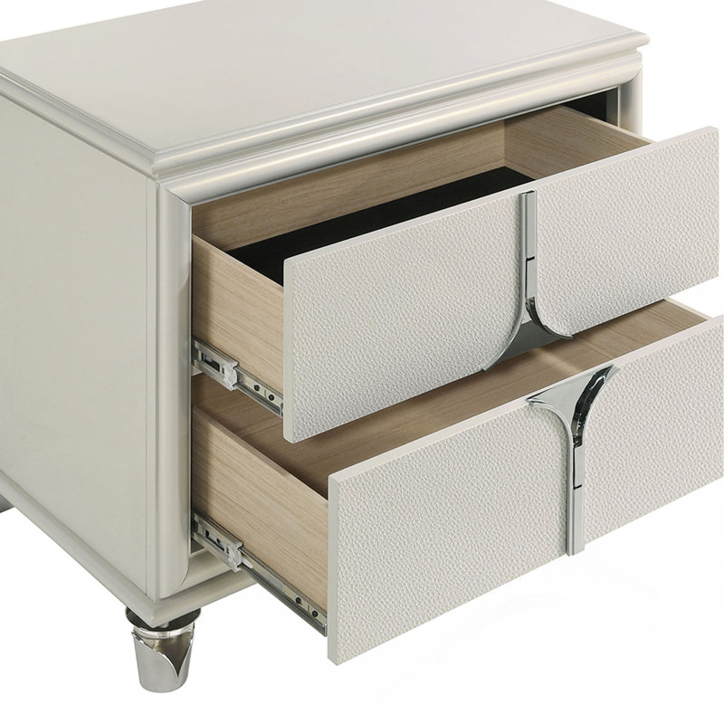 Table de chevet blanche à 2 tiroirs Gwendolyn Pearl