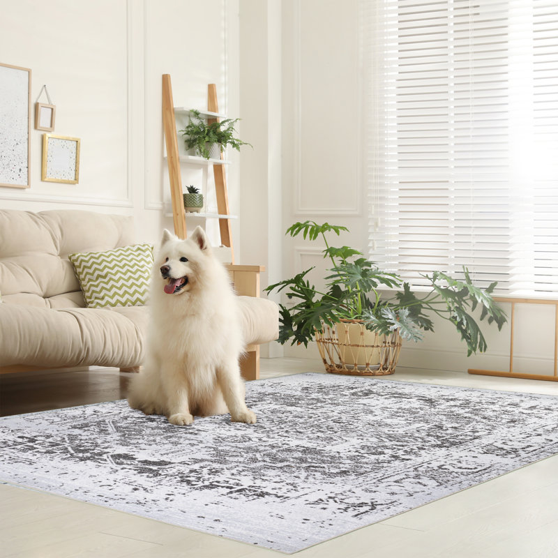 Tapis lavable à la machine avec envers antidérapant à motif floral moderne abstrait brun et crème, Rectangle 5 pi 8 po x 9 pi