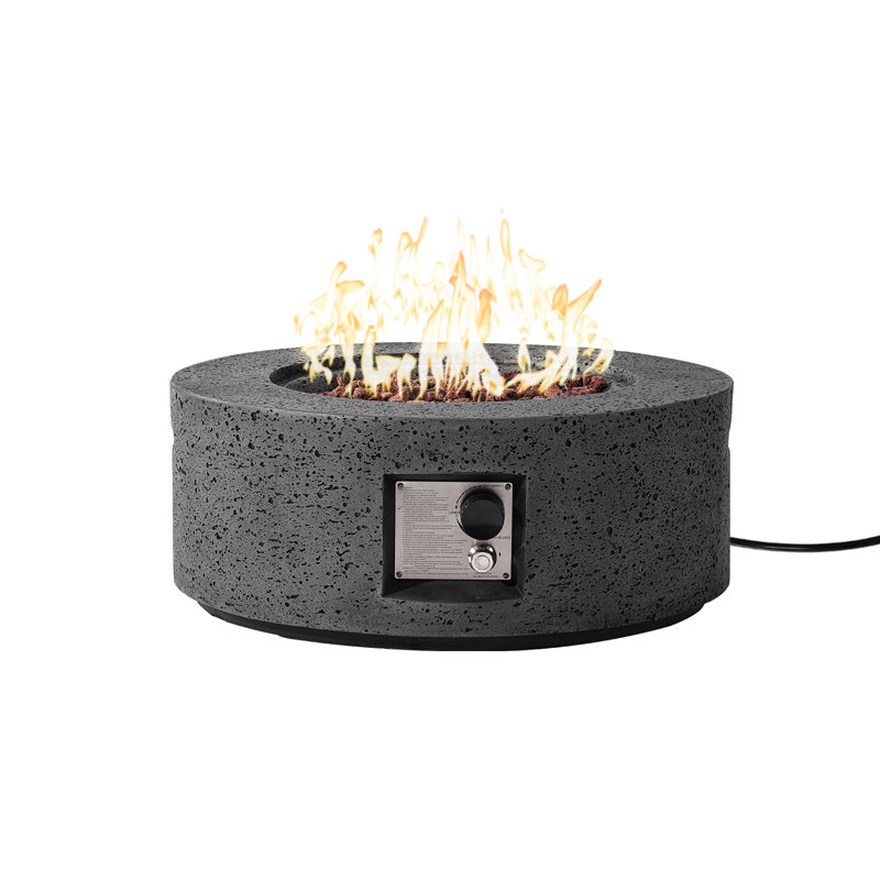 Czinege Round Concrete Propane Fire Pit Table, Gray