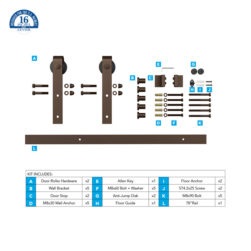 78 in. Oil Rubbed Bronze Steel Sliding Barn Door Hardware Kit