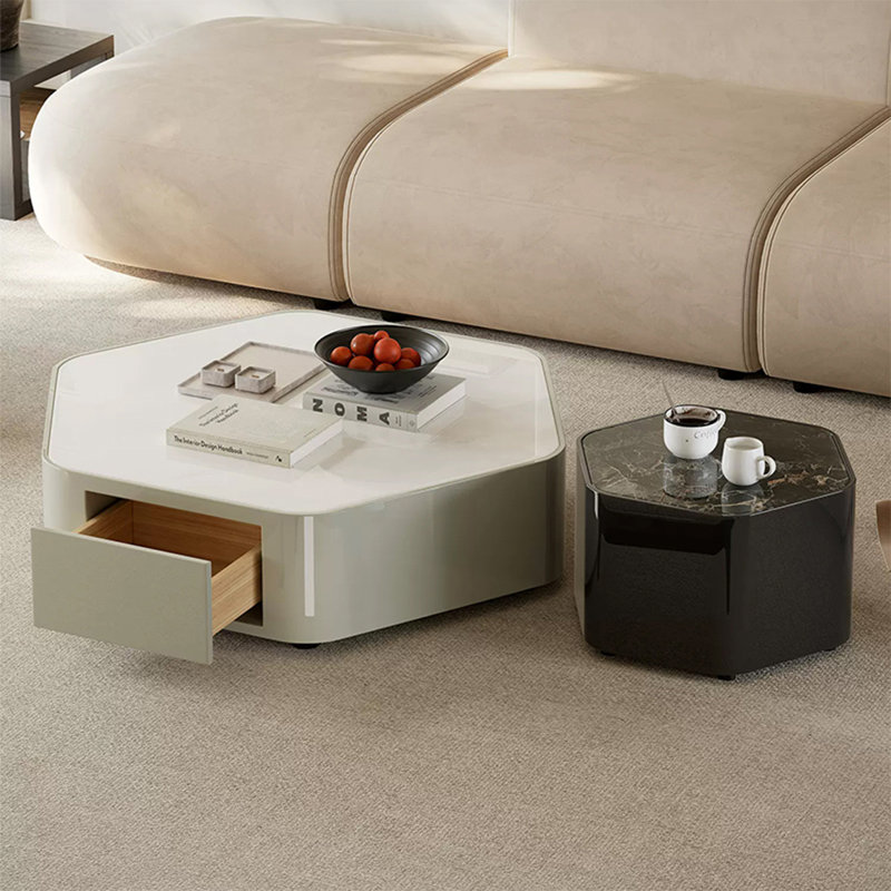 Table basse hexagonale en pierre supercristalline