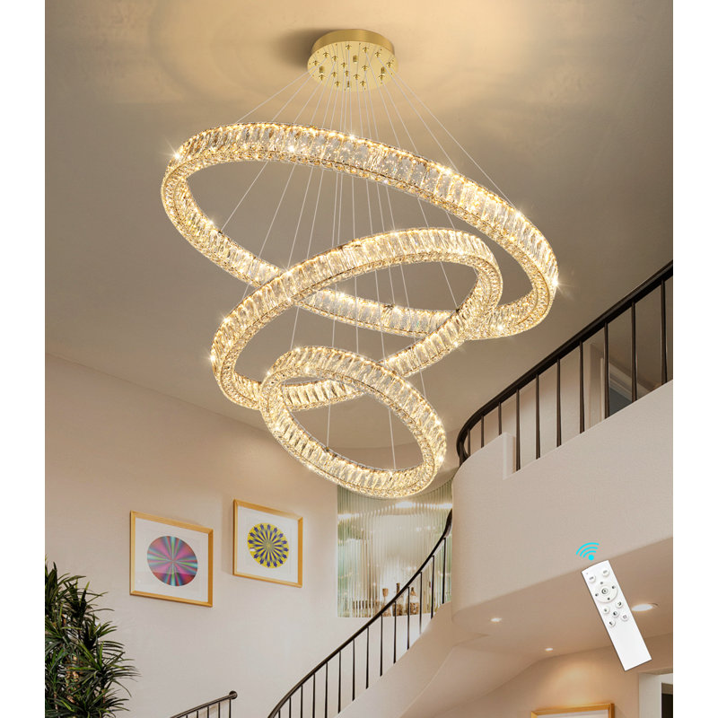 Large Dimmable Chandelier Led Crystal Rings, Gold, 78" H x 39.4" W x 39.4" D