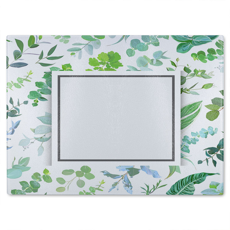 Green Leaves Glass Chopping Board, 28cm L x 20cm W