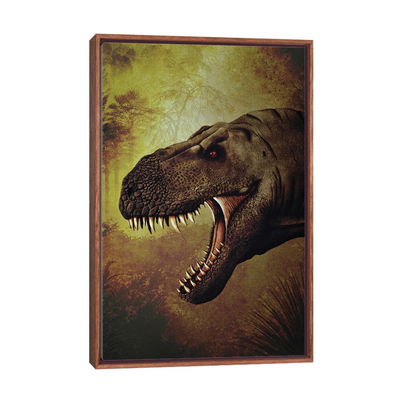 T-Rex Portrait 1 Piece Single Picture Frame and Floater Frame Wall Art on Canvas, 66.04 cm H x 45.72 cm W, Brown Framed