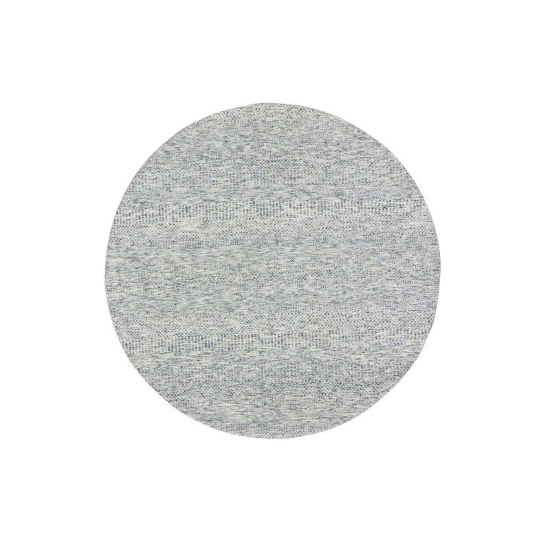 Tapis rond gris noué à la main 6 pi x 6 pi en laine grise