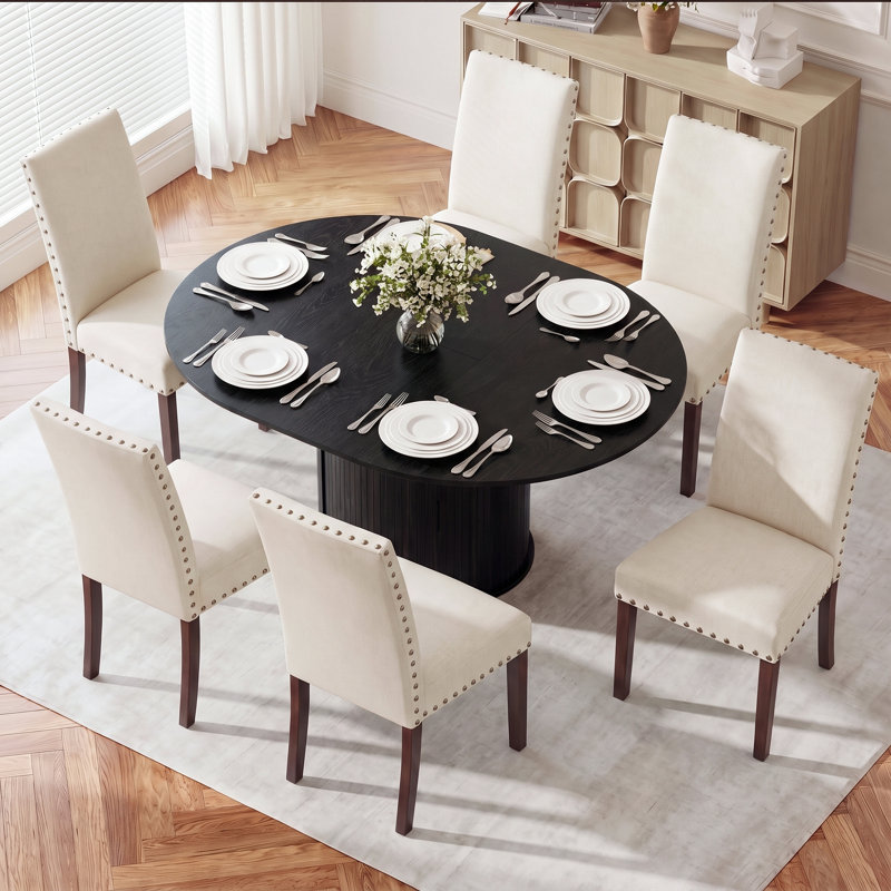 Ensemble de table et de chaises de salle à manger extensibles modernes pour 4 à 6 personnes avec rangement dissimulé, Noir