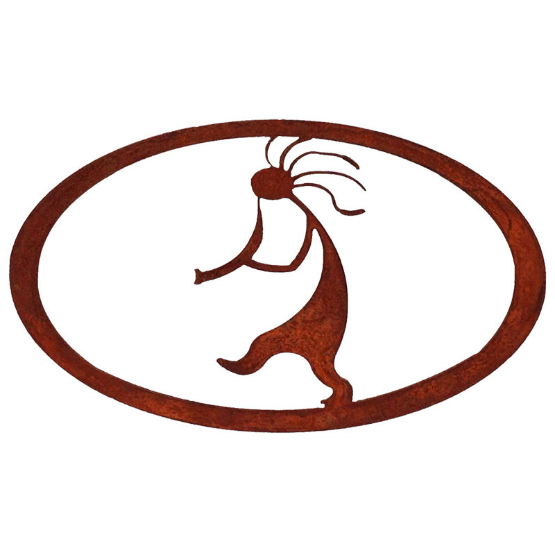 Rust Patina Metal Kokopelli Oval Wall Art