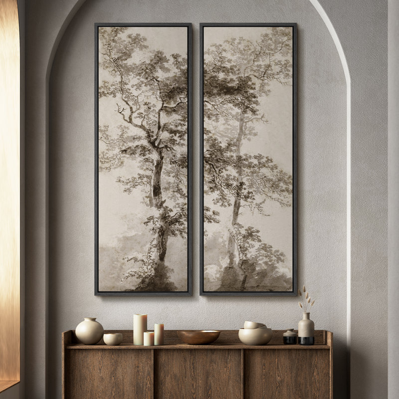Vintage Floral and Landscape Wall Art - 20x60 inches Framed Canvas Set of 2, Black