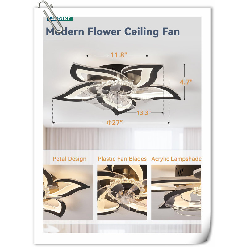 Myhrren Ceiling Fan with LED Lights, Black