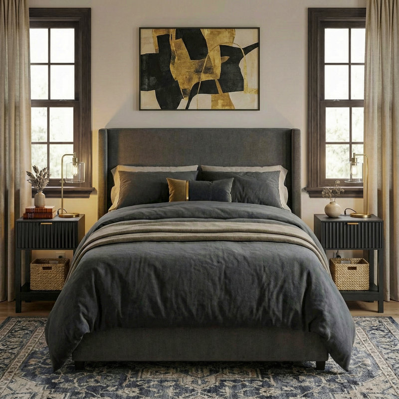 Ensemble de 2 tables de chevet noires avec station de charge, table de chevet en bois avec tiroir et tablette ouverte pour la chambre à coucher