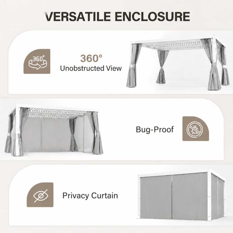 Pergola en aluminium avec toit à persiennes réglable l 10 pi x P 13 pi, 10 pi. L 13 pi. D, WHITE, Pergola seulement