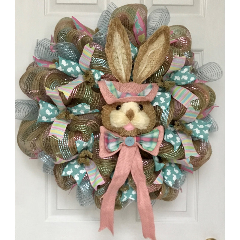 Easter Wreath with Grass Bunny Bonnet