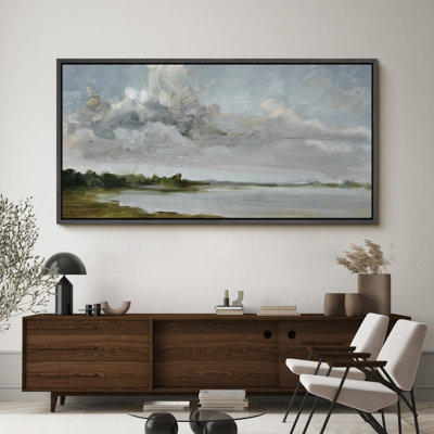 Tranquil Landscape Soft Brushstroke Lake Scene Framed On Canvas Print