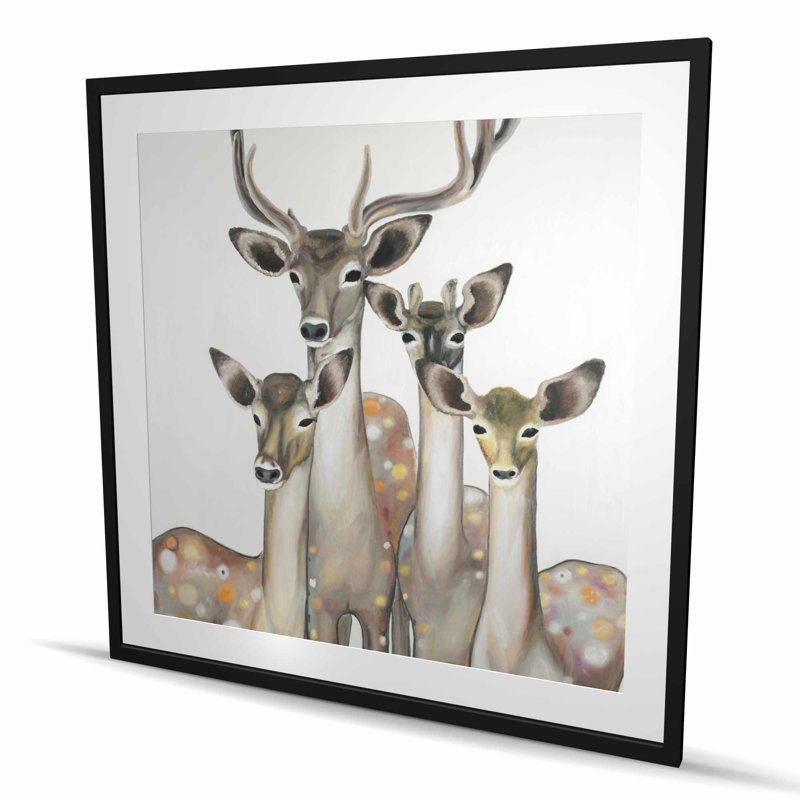 «Group of Abstract Deers - Wildlife», reproduction encadrée
