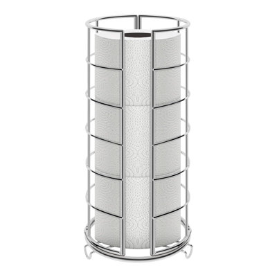 Chrome Free‑Standing 3‑Roll Toilet Paper Organizer Stand, Rust‑Proof Metal Bathroom Cabinet Storage