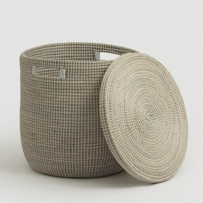 Black Medina Flat Lid Seagrass Basket - Small, Beige/White, 19" H x 19.75" W x 19.75" D