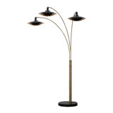 Rancho Mirage 3 Light Arc Floor Lamp - 84", Weathered Brass Finish, Matte Black & Gold-Leaf Shade, Marble base, Dimmer Switch