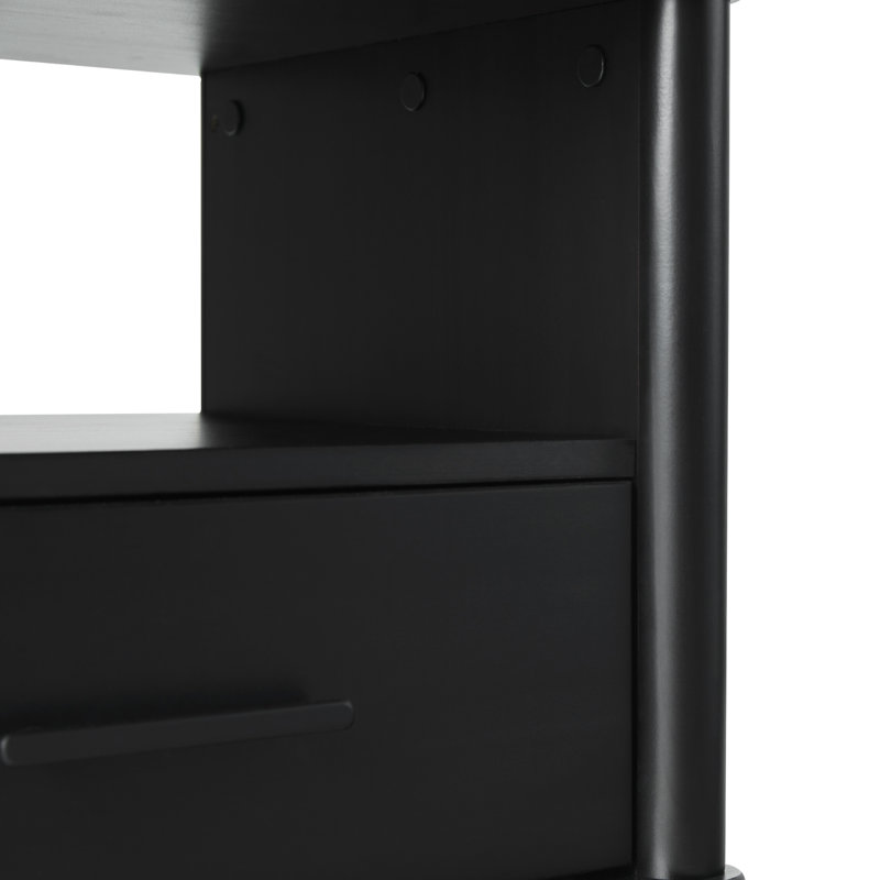 Boshell 1-Drawer Solid Wood Nightstand, Black