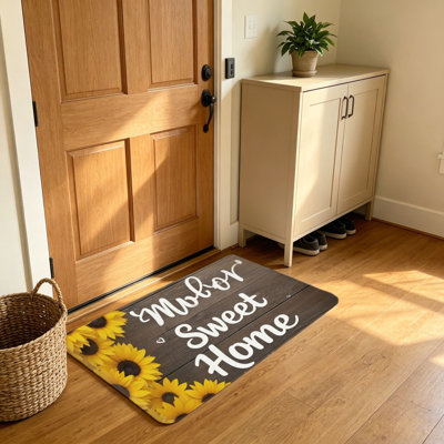 Sunflower Wooden Board 20 x 32 in Welcome Porch Mat Dark Brown Home Entrance Foyer