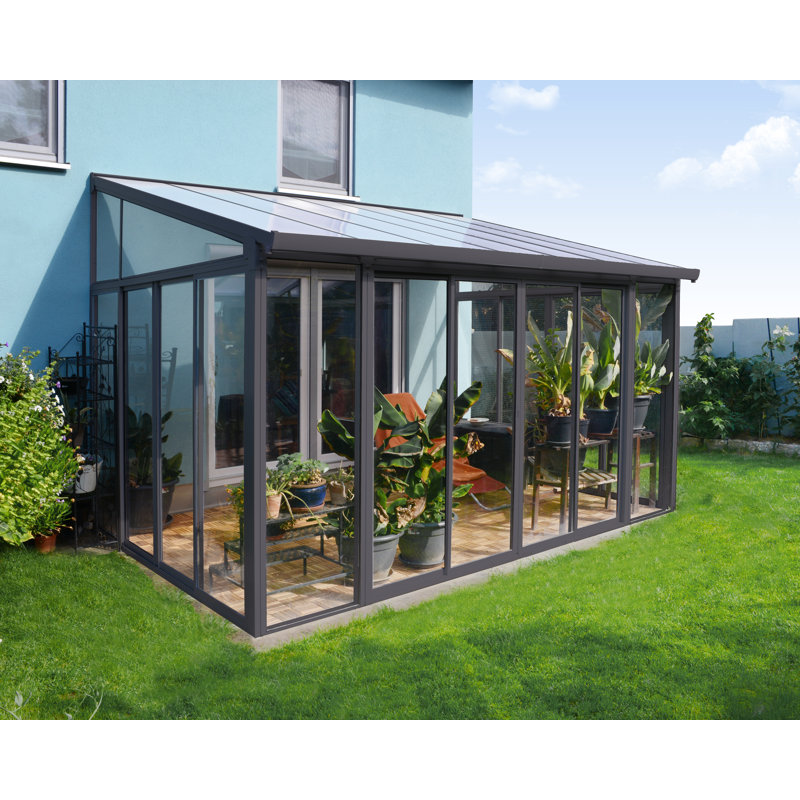 Palram - Canopia SanRemo Metal Patio Gazebo - Gray/Clear, 9.6 Ft W x 14.1 Ft D
