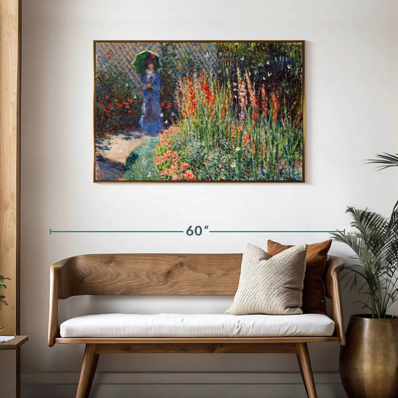 Lit à fleurs arrondi 1876, Cadre flottant doré, 43 po x 29 po