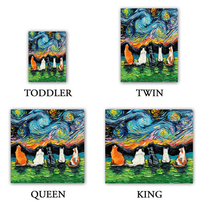 Ensembles de housses de couette DiaNoche par Aja Ann - van Gogh Cats 2, Housse de couette simple + 1 taie décorative stan